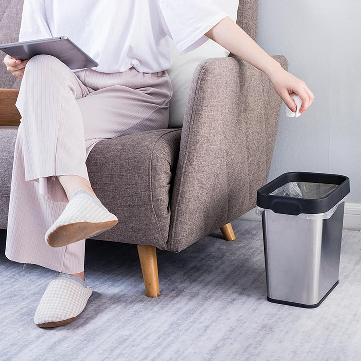 3 Pack Stainless Steel Trash Can 2 Gallon, Open Top Trash Can, 7" x 10" x 11", Rectangle Rubbish