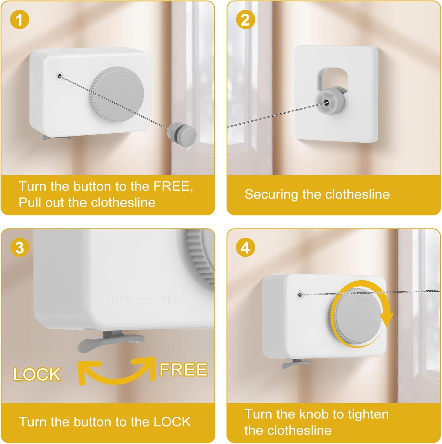 Retractable Clothesline Indoor/Outdoor, Anti-Sag for Drying Clothes Line Retracting Indoor/Outdoor