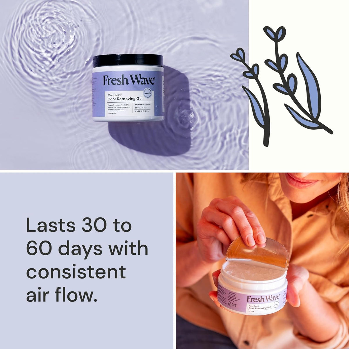 Fresh Wave Lavender Odor Removing Gel, 15 oz. & 7 oz.| Safer Odor Absorbers for Home | Natural