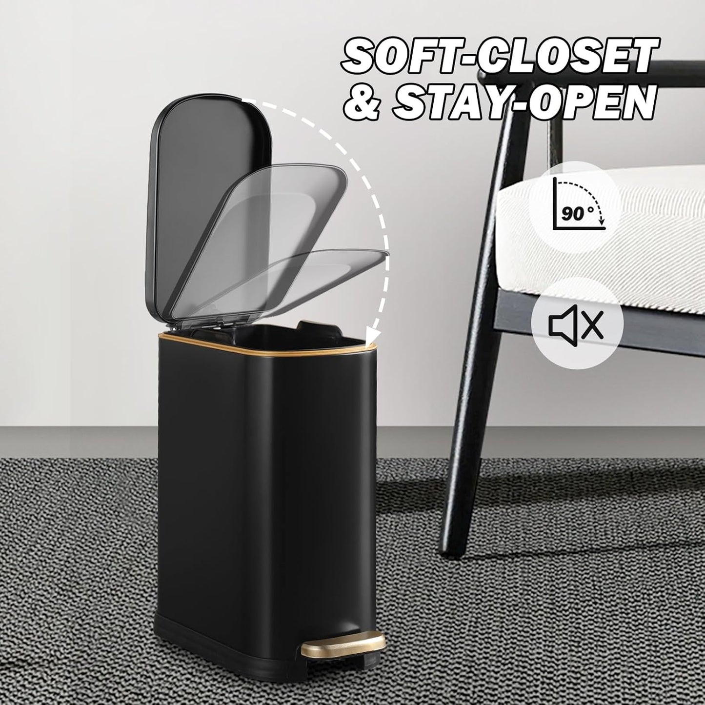 Bathroom Trash Can with Soft-Close Lid 3.5 Gallon Stainless Steel Garbage Can with Removable Inner