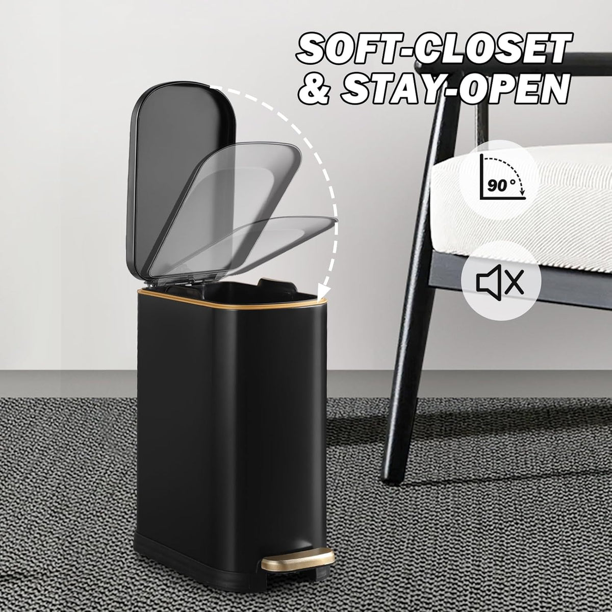 Bathroom Trash Can with Soft-Close Lid 3.5 Gallon Stainless Steel Garbage Can with Removable Inner