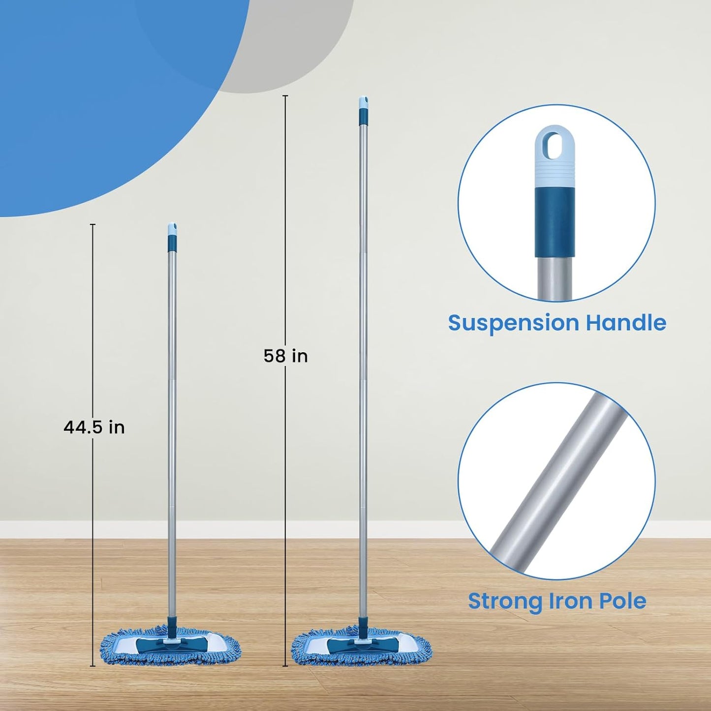 Dust Mop for Hardwood Floors with 57" Long Handle Wet & Dry Mops for Catching Pet Hair and Dust