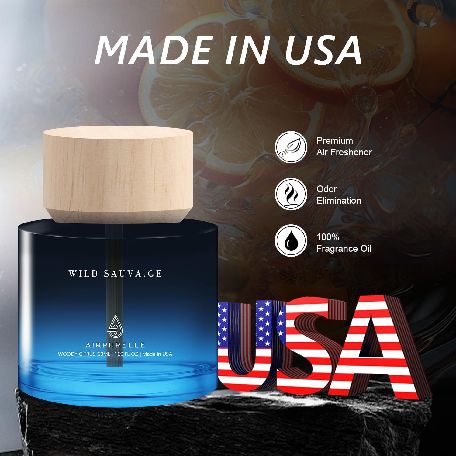 Car Air Freshener for Men & Women – Long-Lasting Woody Citrus Essential Oil Diffuser for Car Cup