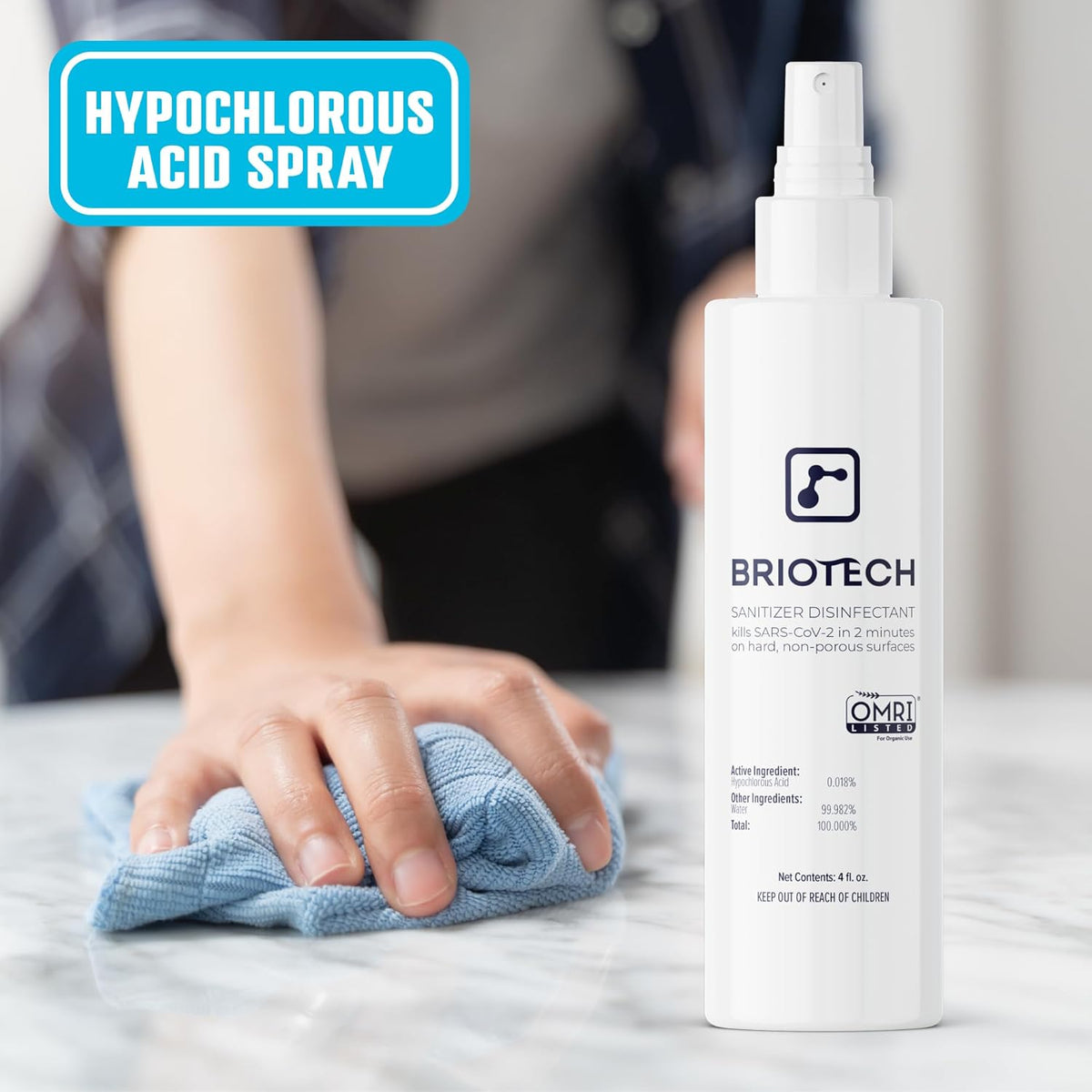BRIOTECH Sanitizer Disinfectant Hypochlorous Spray, Kill 99.99% of Viruses & Bacteria, Control