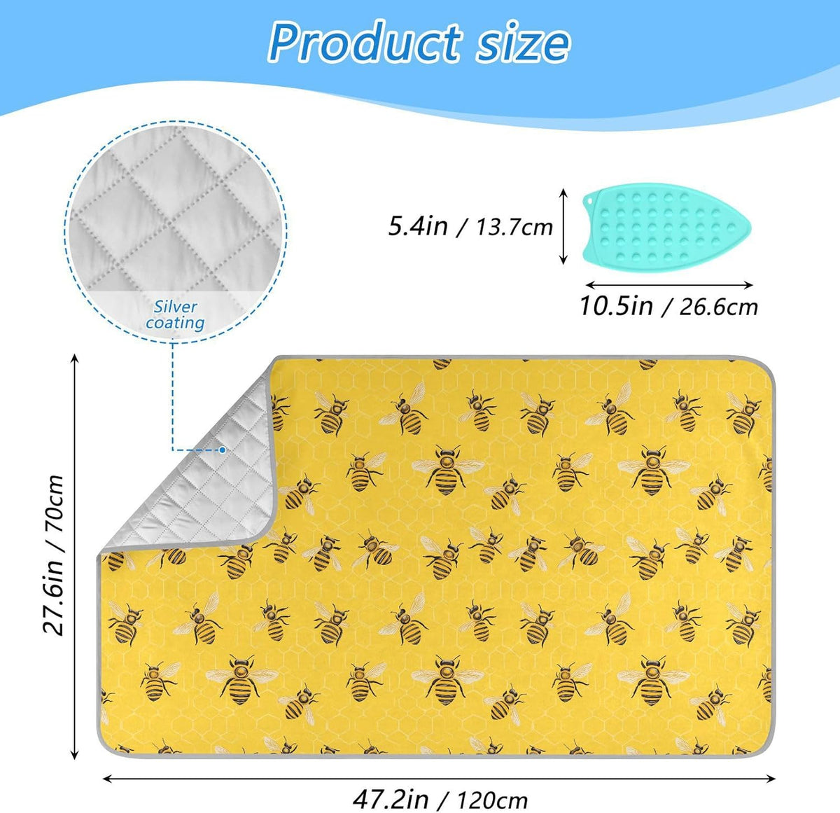 Yellow Bees Honey 01 Ironing Mat for Table top Portable Ironing Pad Blanket for Washer Dryer