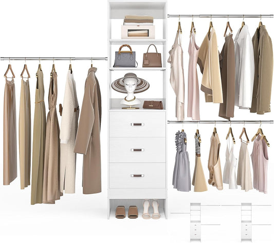 96'' Closet Organizer System with 3 Hanging Rods (Without 3 Storage Shelves), 8FT Closet Systems
