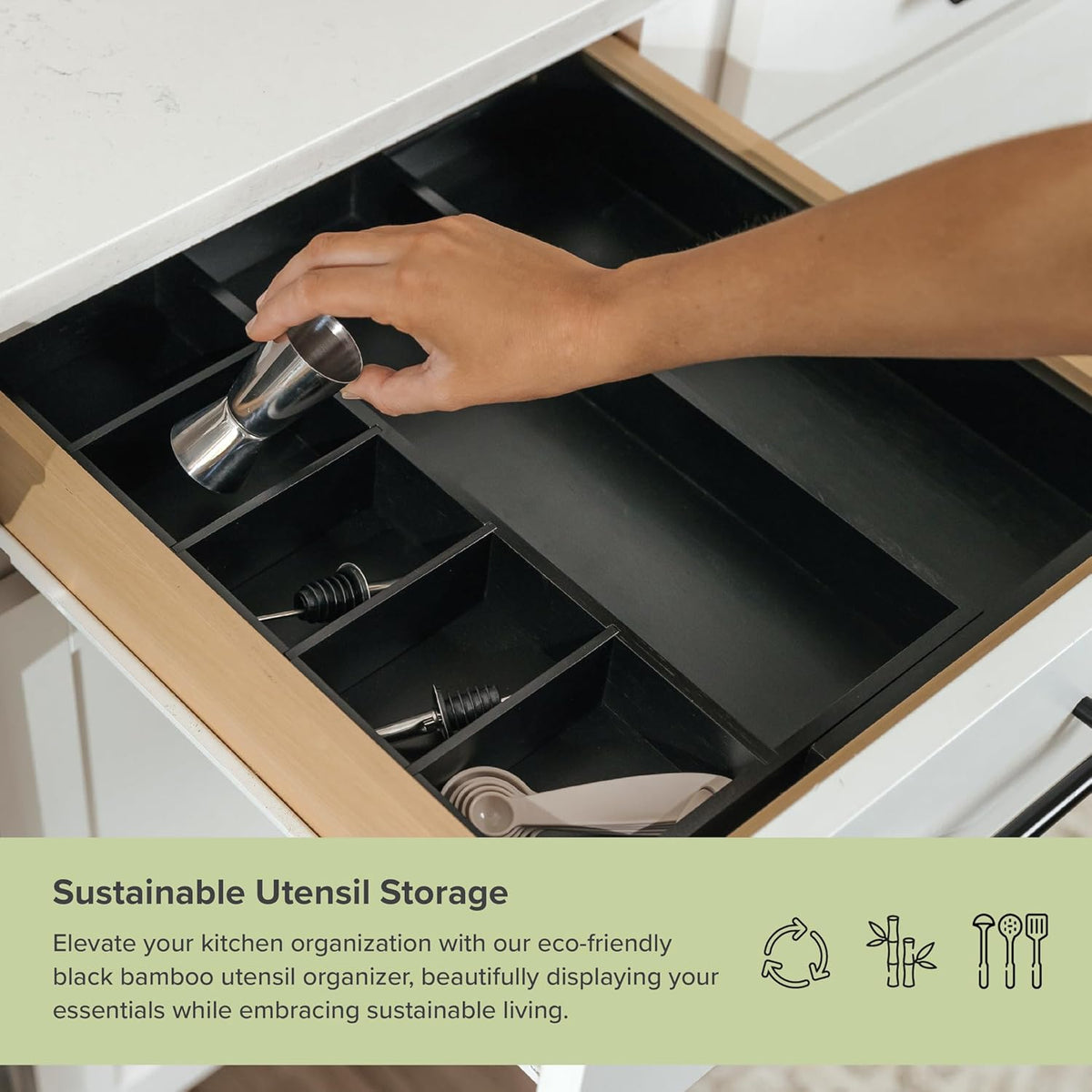 KitchenEdge Adjustable Kitchen Drawer Organizer for Utensils and Junk, Food-Safe Contract Grade