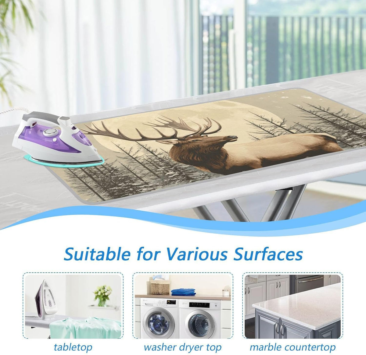 Retro Elk Winter Ironing Mat for Table top Portable Ironing Pad Blanket for Washer Dryer Countertop