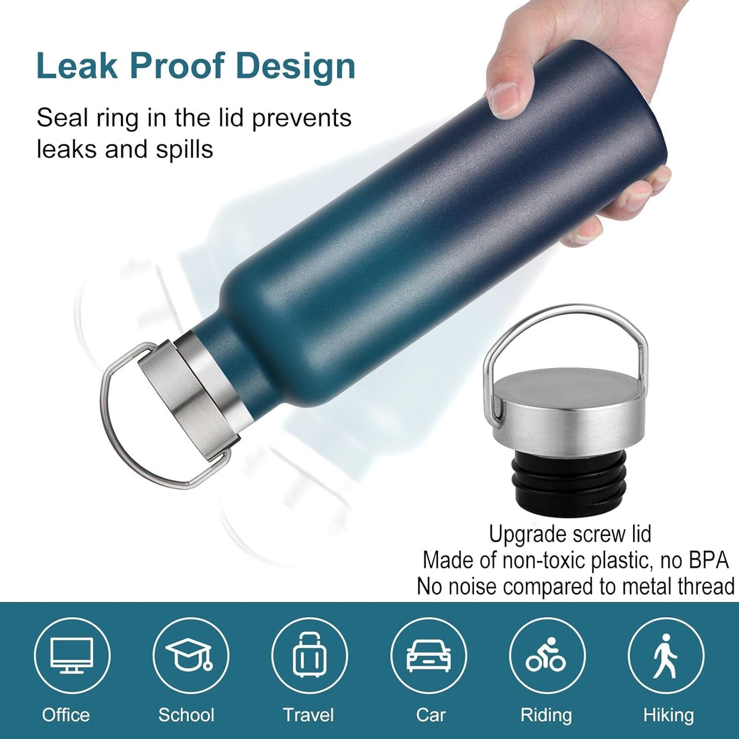 Neihepal 20 oz Insulated Water Bottles Bulk 4 Pack,Stainless Steel Double Wall Sport Bottle with
