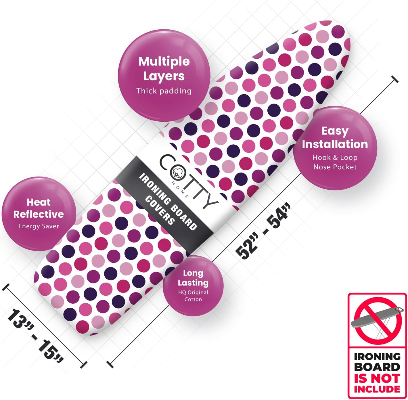Extra Thick Ironing Board Covers with Pad Standard Size 15x54, Heat Reflective Full Scorch
