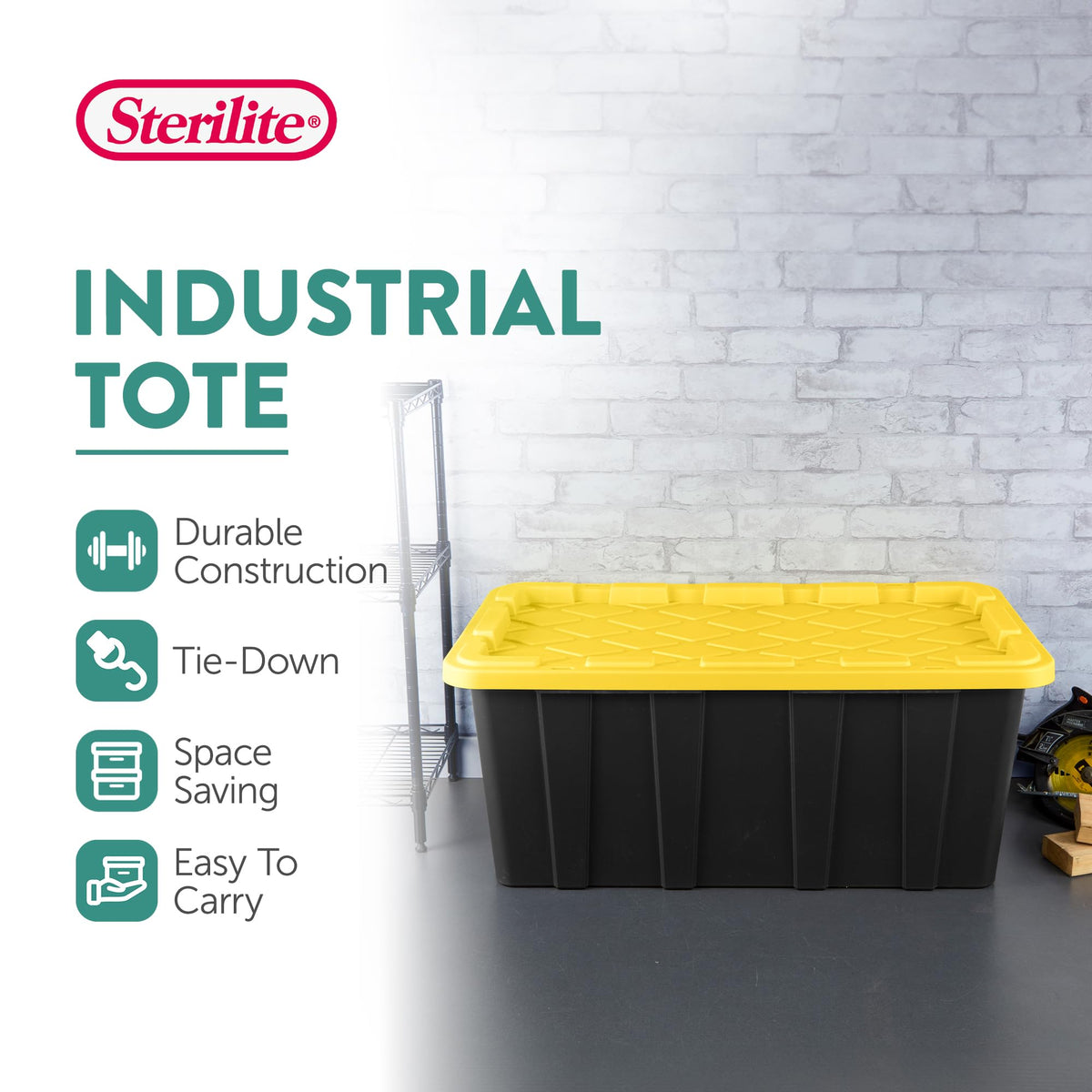 Sterilite 4-Pack Industrial Tote, Plastic Storage Container Bins with Lids, 38 Gallon - Heavy-Duty