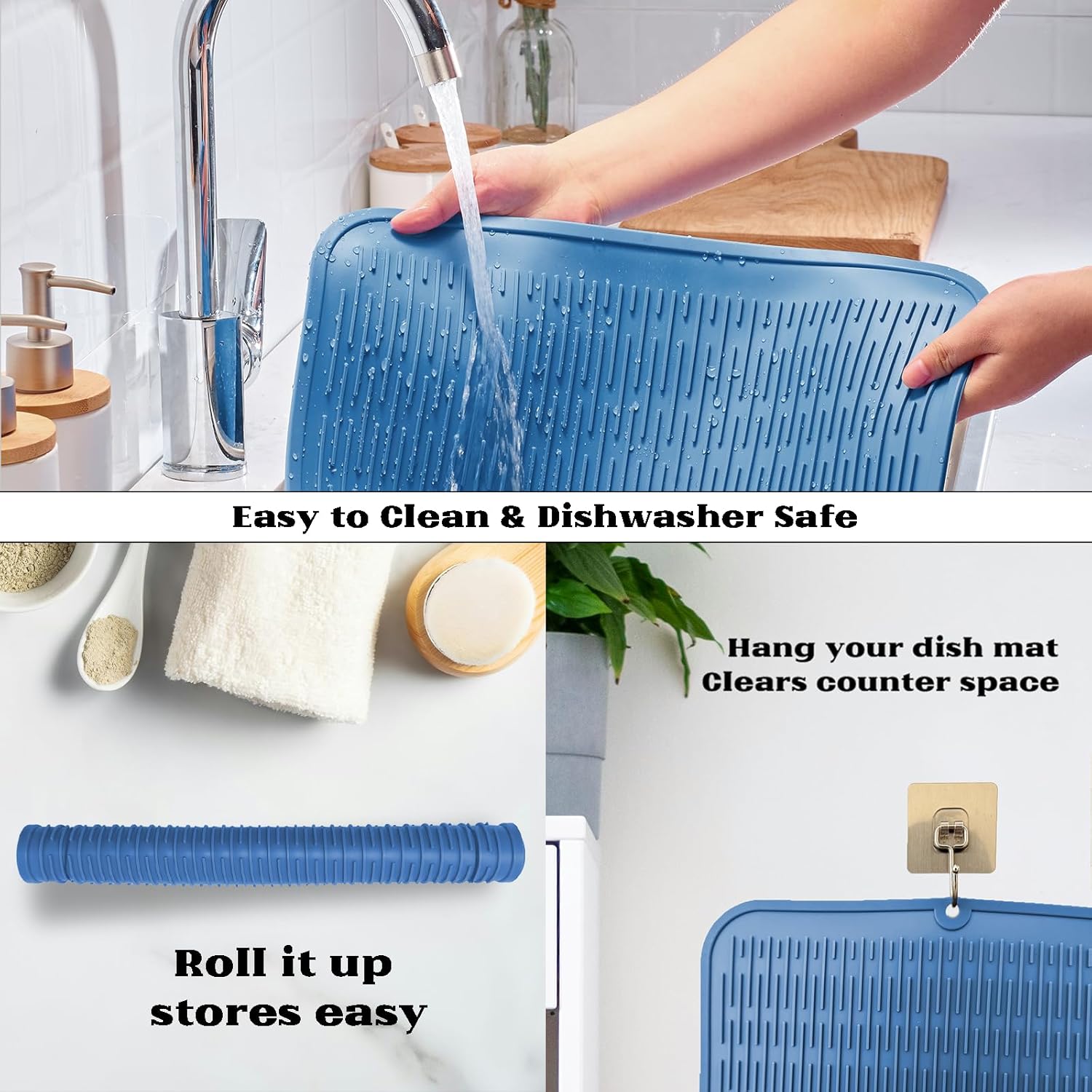 ZLR Silicone Dish Drying Mat for Kitchen Counter, Eco-Friendly Fast Dry Dish Mat, Easy Clean Multi