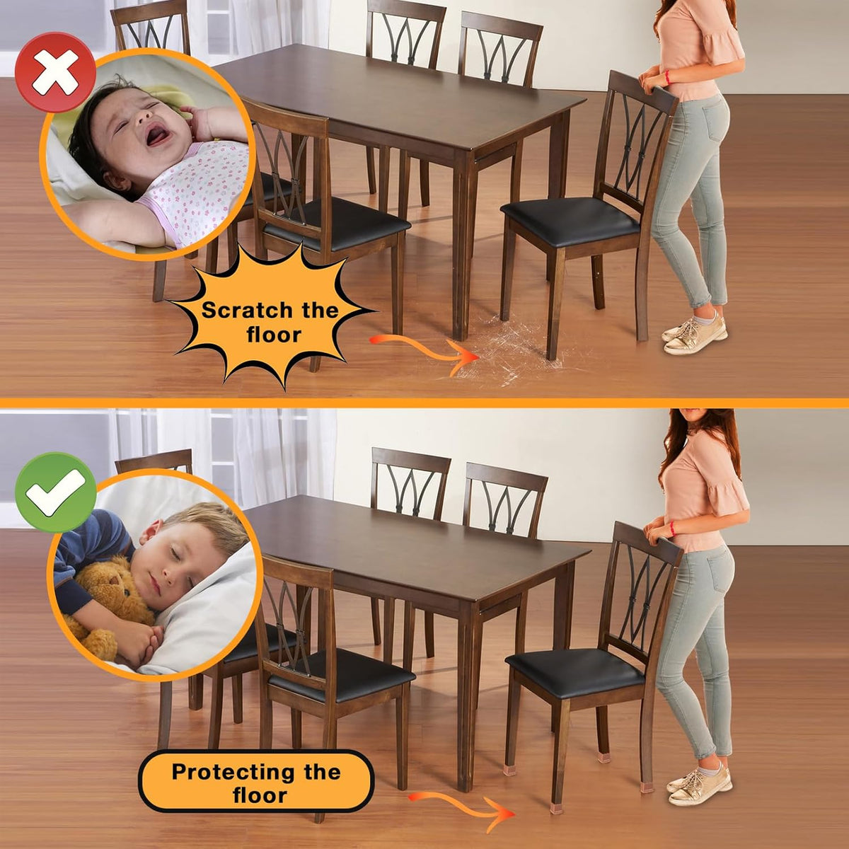 16 Pcs Chair Leg Floor Protectors Square, Silicone Chair Leg Protectors for Hardwood Floors, Chair