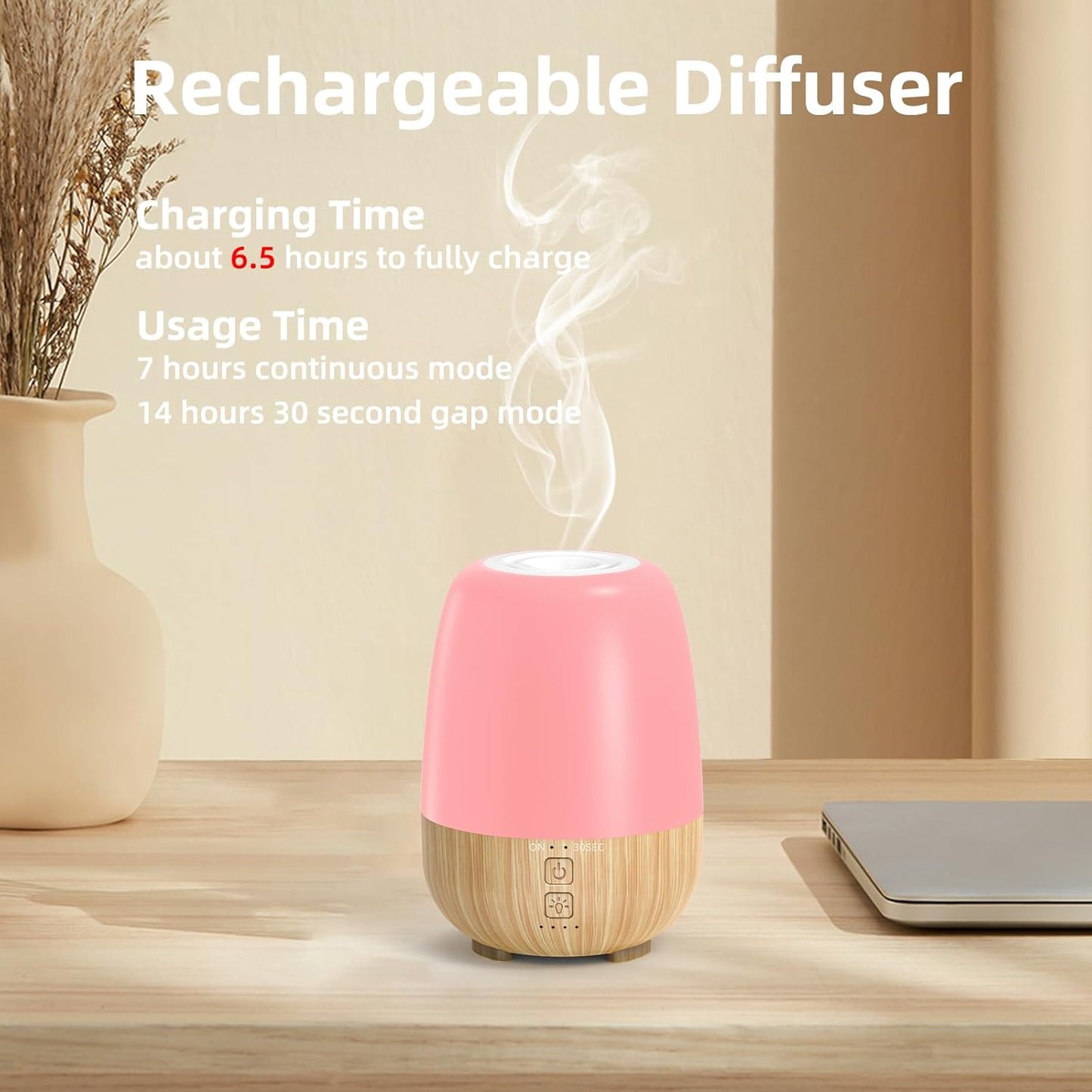 150ML Cordless Essential Oil Diffuser, Built-in 6000mAH Rechargeable Battery, 7-Hour Runtime, 7 LED