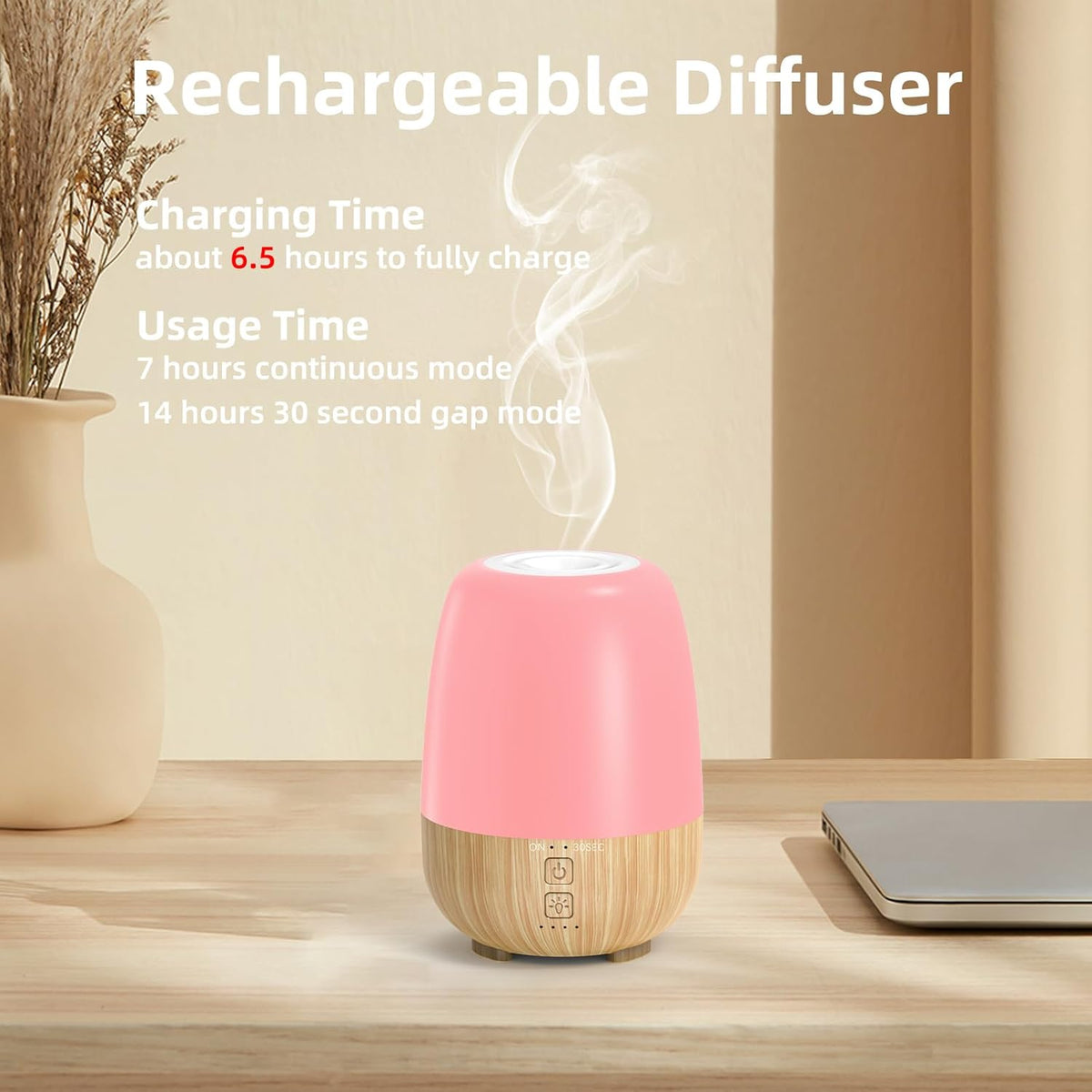 150ML Cordless Essential Oil Diffuser, Built-in 6000mAH Rechargeable Battery, 7-Hour Runtime, 7 LED