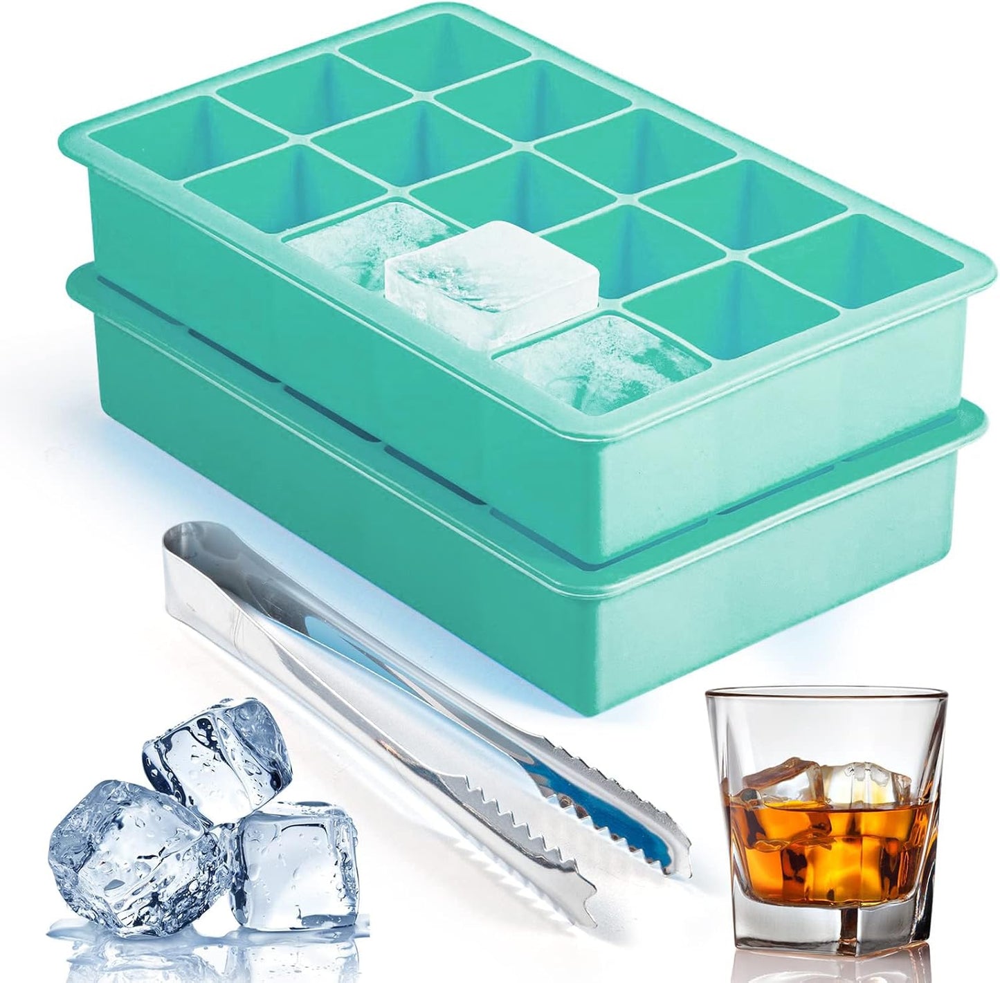 Silicone Ice Cube Trays for Freezer Set of 2, Square Ice Cubes Mold, Easy Release Silicone Old