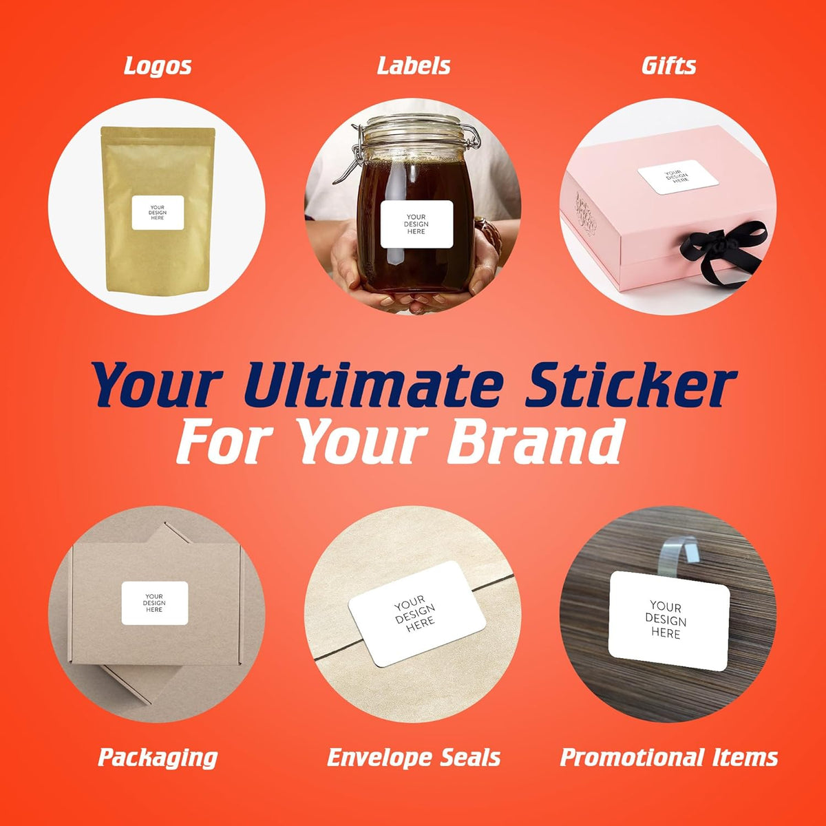 5-1000 Custom Vinyl Stickers - Upload Your own Image, Text, Design, Logo - Personalized Logo Labels