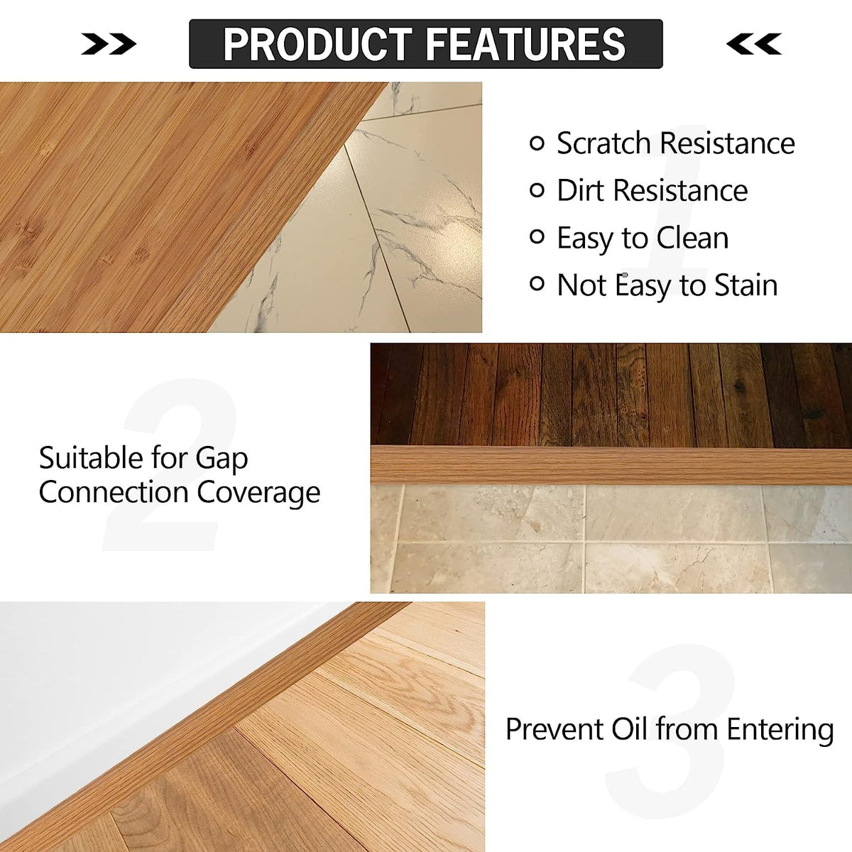 5Ft Floor Transition Strip Self Adhesive Vinyl Cover Floor Strip Flat Divider Transition Strip Wood