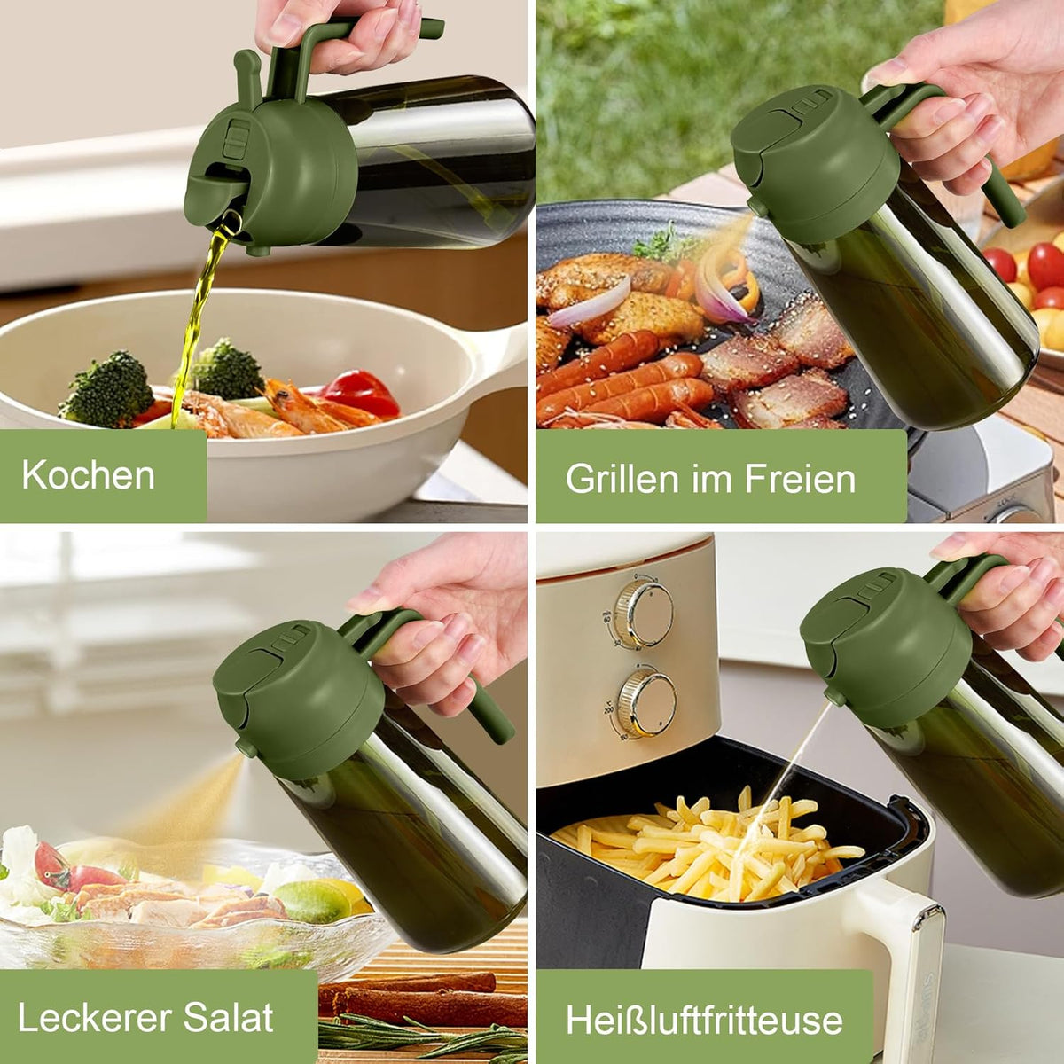YARRAMATE 16oz/470ml Dark Green Oil Sprayer for Cooking with Stickers, Food-grade Premium 2 in 1