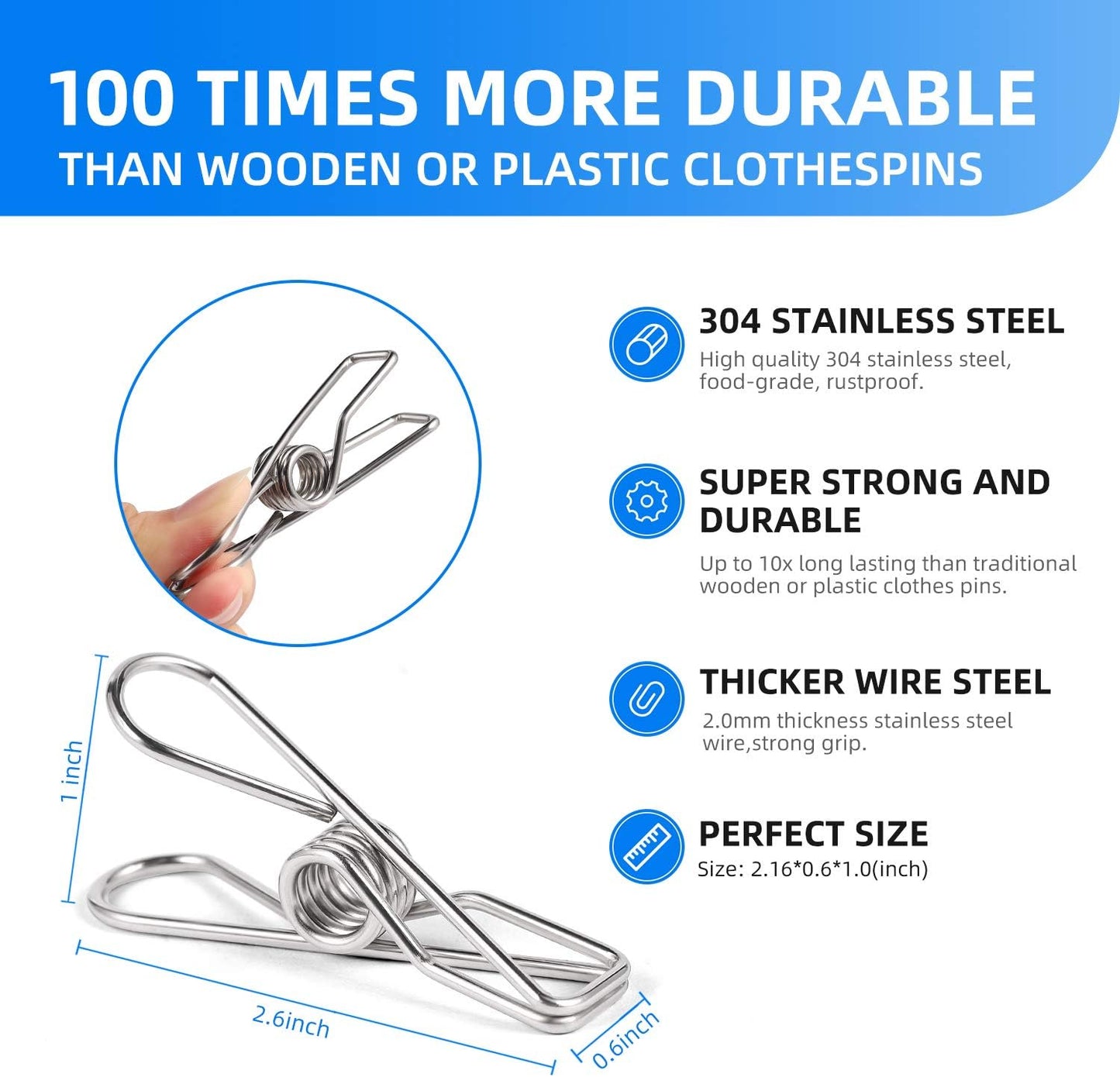 Heavy Duty Clothes Pins for Hanging Clothes, Stainless Steel Clothespins for Landry, Metal Clothes