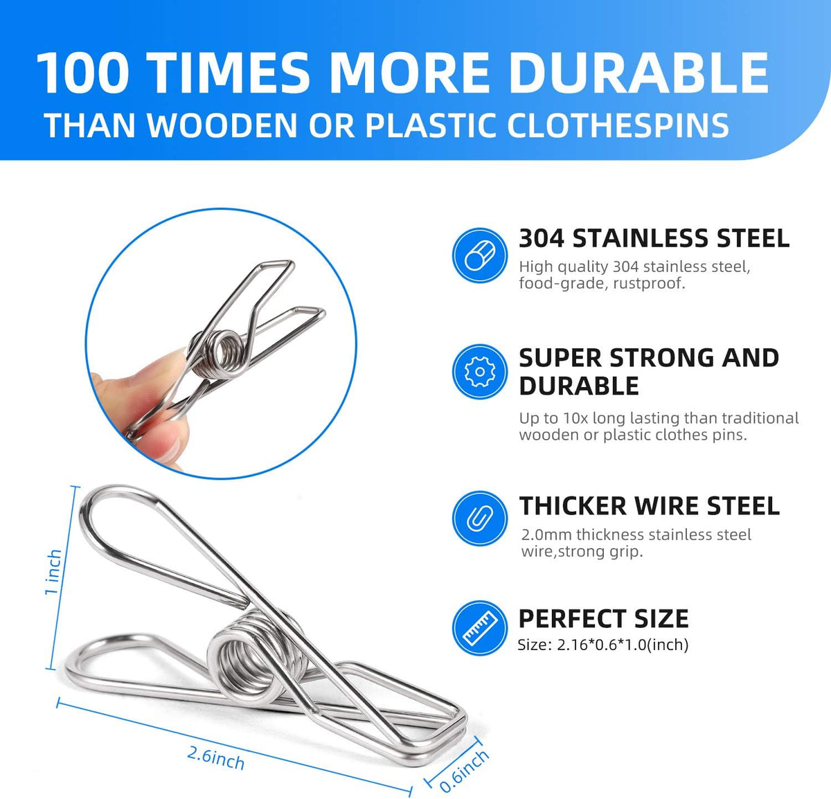 Heavy Duty Clothes Pins for Hanging Clothes, Stainless Steel Clothespins for Landry, Metal Clothes