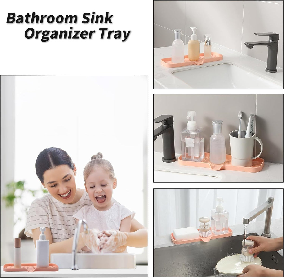 Silicone Bathroom Soap Dishes with Drain Spout-Bathroom and Kitchen Sink Organizer,Sponge