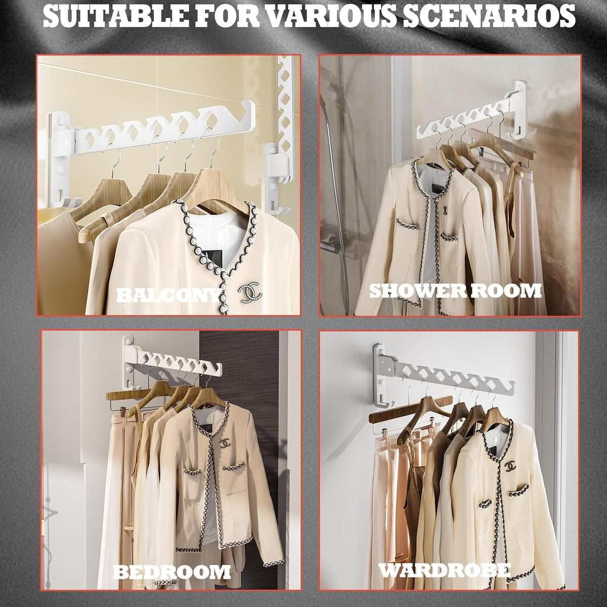 Wall Mount Coat Hanger Holder White Clothes Drying Organizer Rack Garment Hooks Aluminium