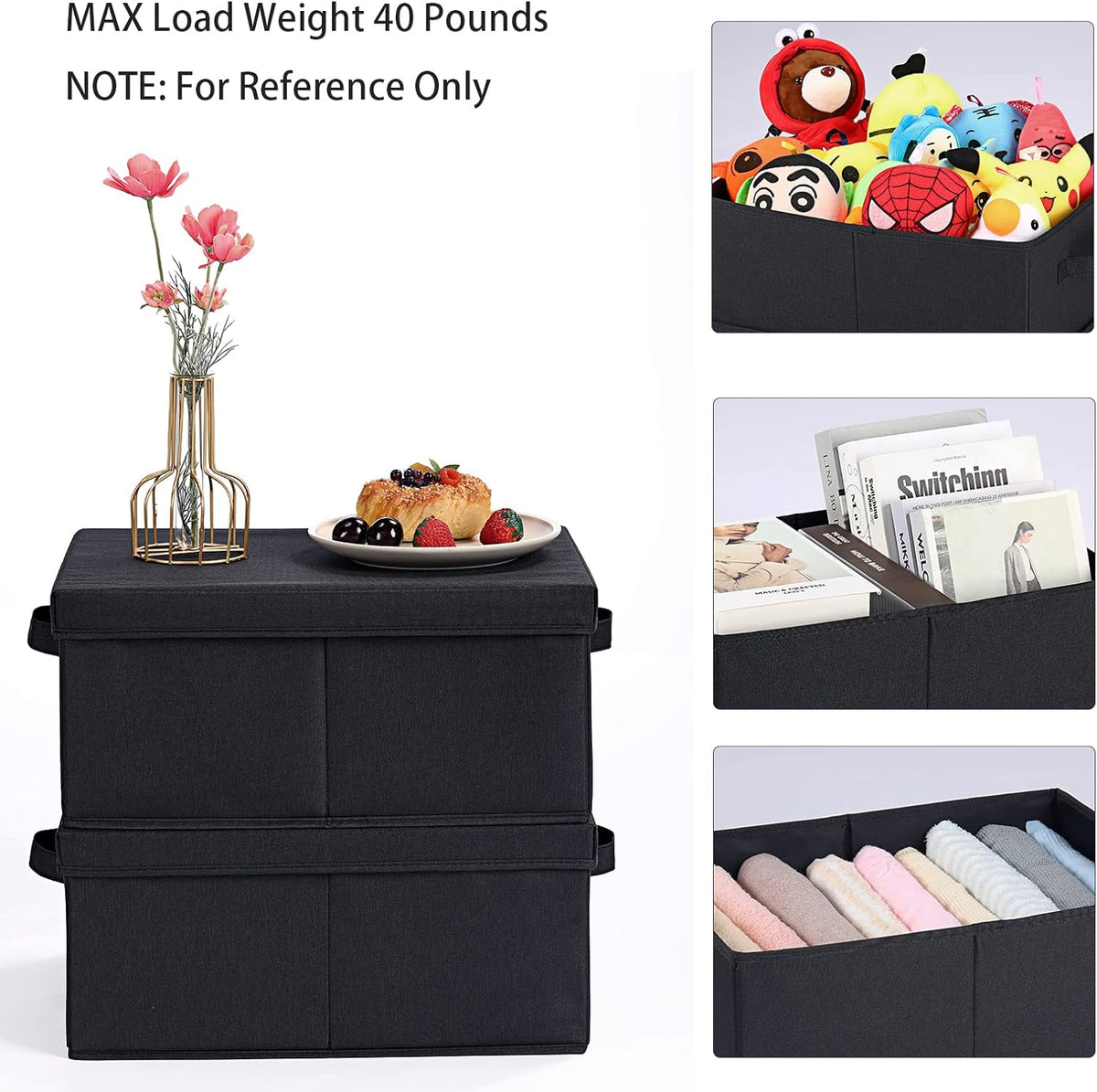HOONEX Storage Bins with Lids for Organizing, Pack of 2, Storage Boxes with 2 Carrying Handles and