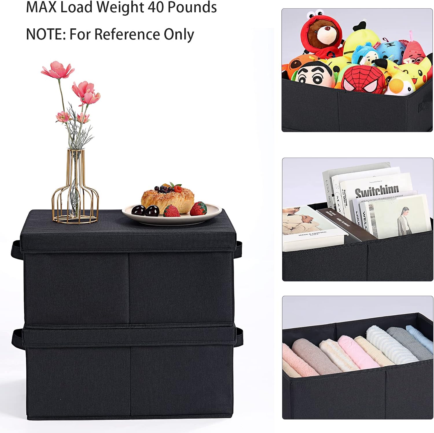 HOONEX Storage Bins with Lids for Organizing, Pack of 2, Storage Boxes with 2 Carrying Handles and