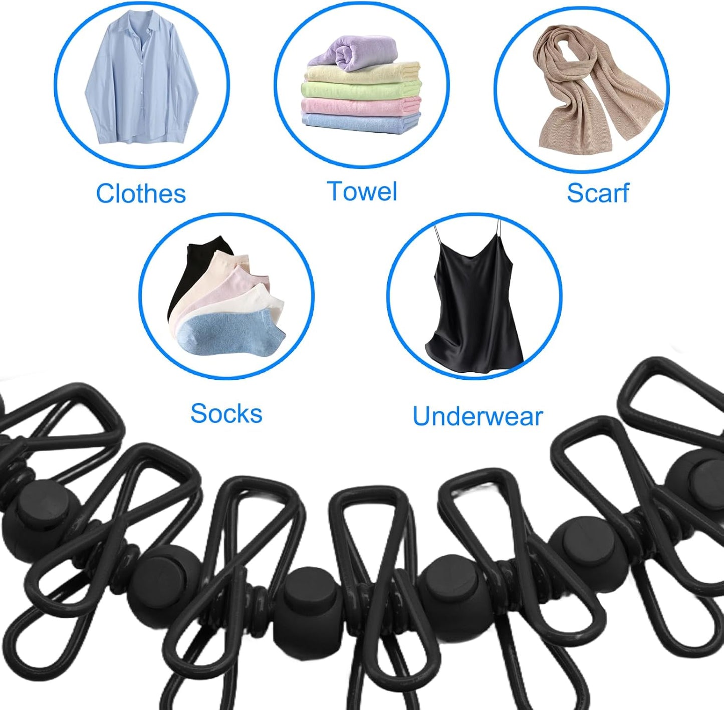 2 Pack Camping Clothesline Portable 12 Clothespins, Black Camping Accessories Travel Clothesline