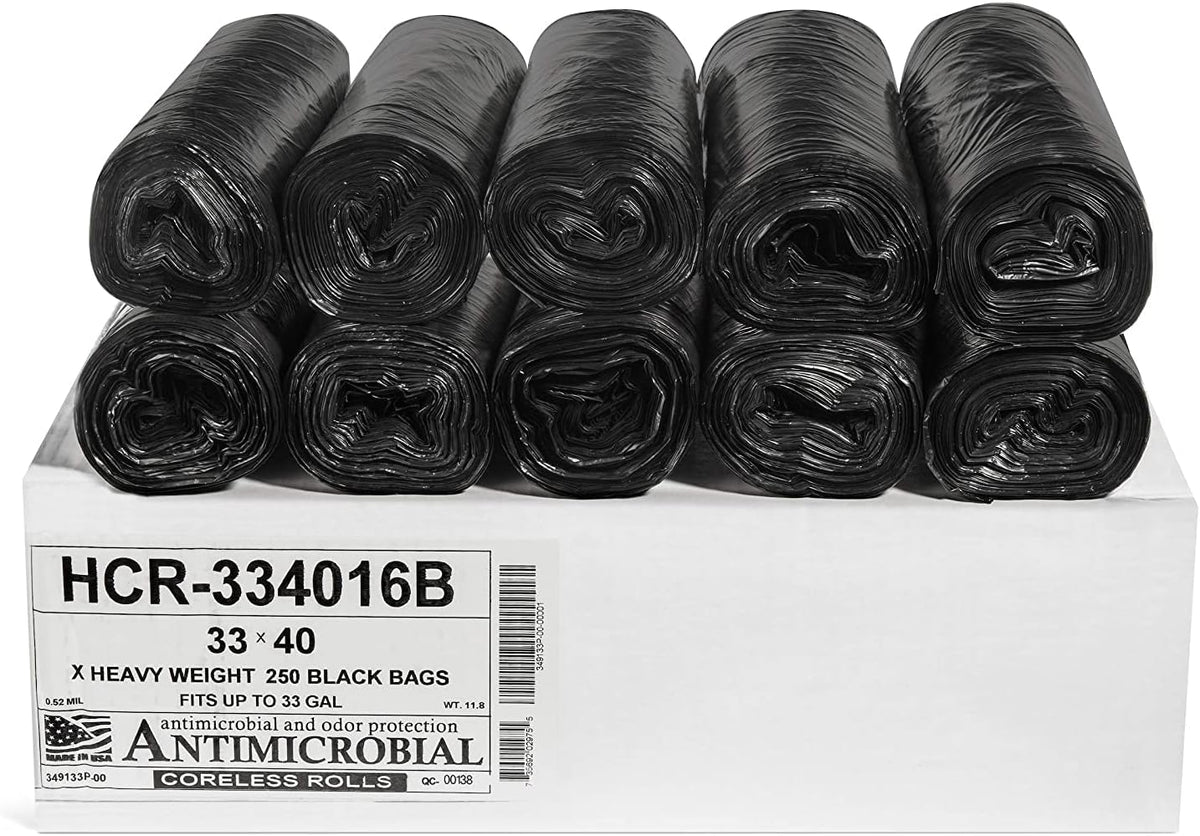 Aluf Plastics 33 Gallon Black Trash Bags (250 Count) - 33" x 40" - 16 Micron Equivalent High