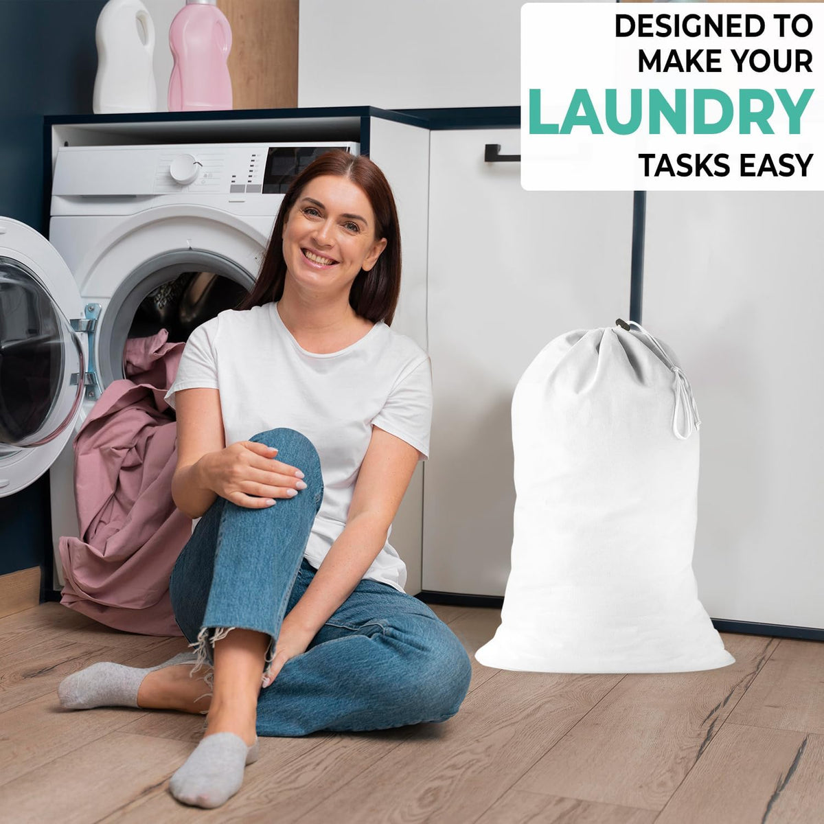 2 Pack - Extra Large Cotton Laundry Bag, Heavy Duty Large Laundry Bags 24 x 36 inch XL Drawstring