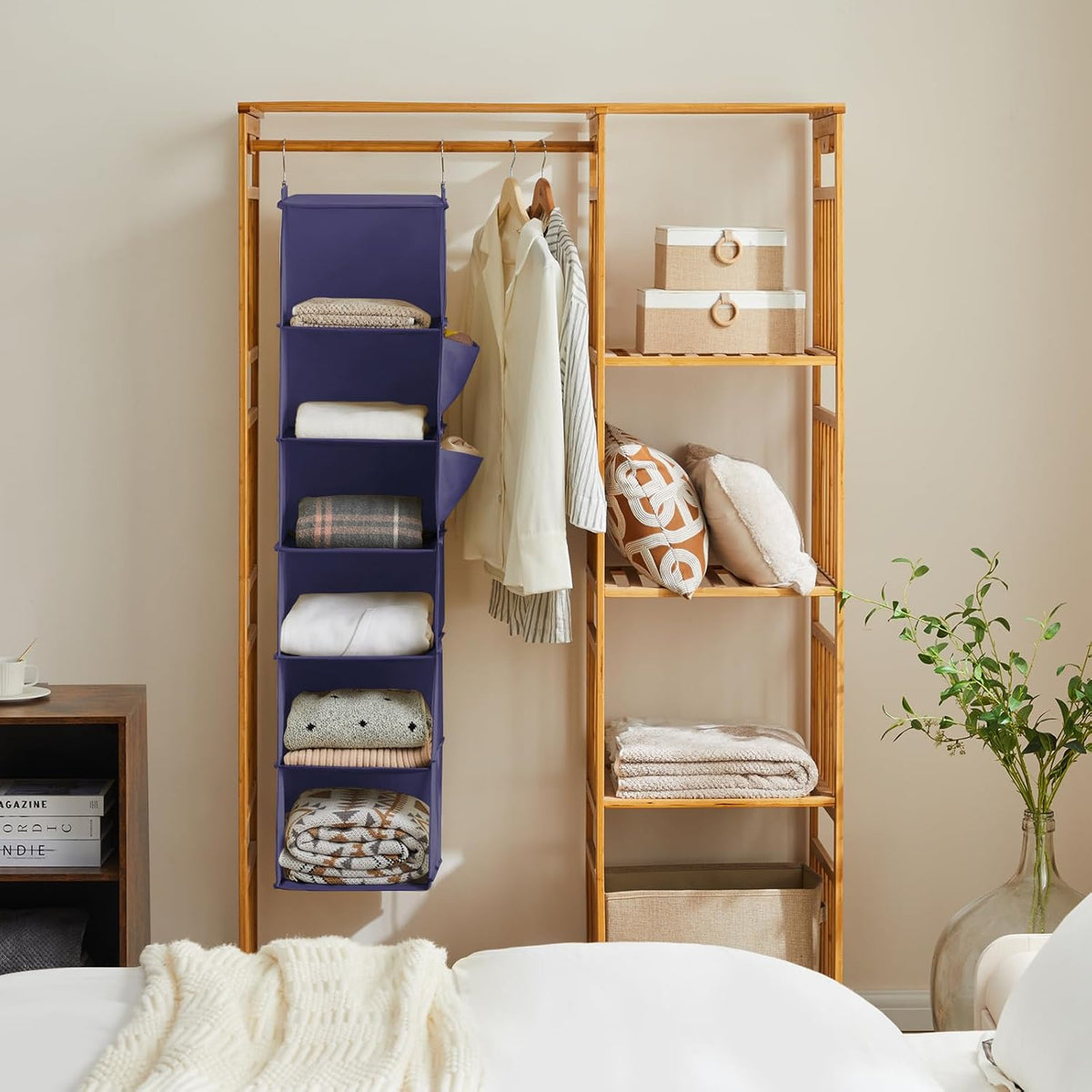 YOUDENOVA Hanging Closet Organizer, 6-Shelf Closet Hanging Storage Shelves, Purple