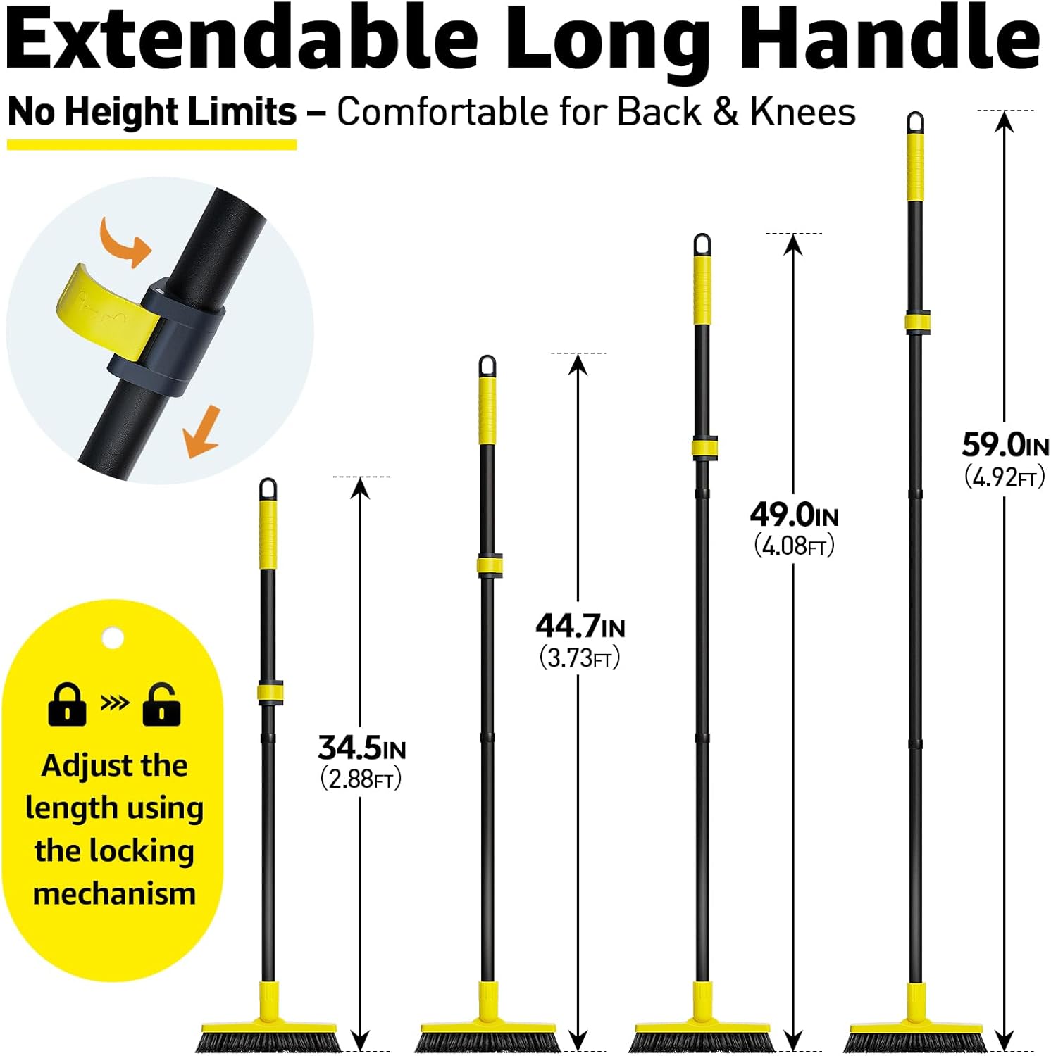 Grout Brush with Long Adjustable Handle - Telescopic, Rotation Tile Grout Cleaning Tool, V-Shape
