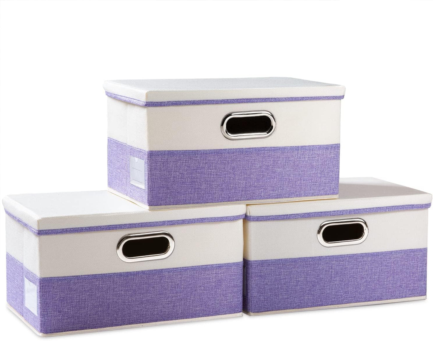 PRANDOM Collapsible Storage Bin with Lid [3-Pack] Fabric Foldable Storage Box Organizer Container