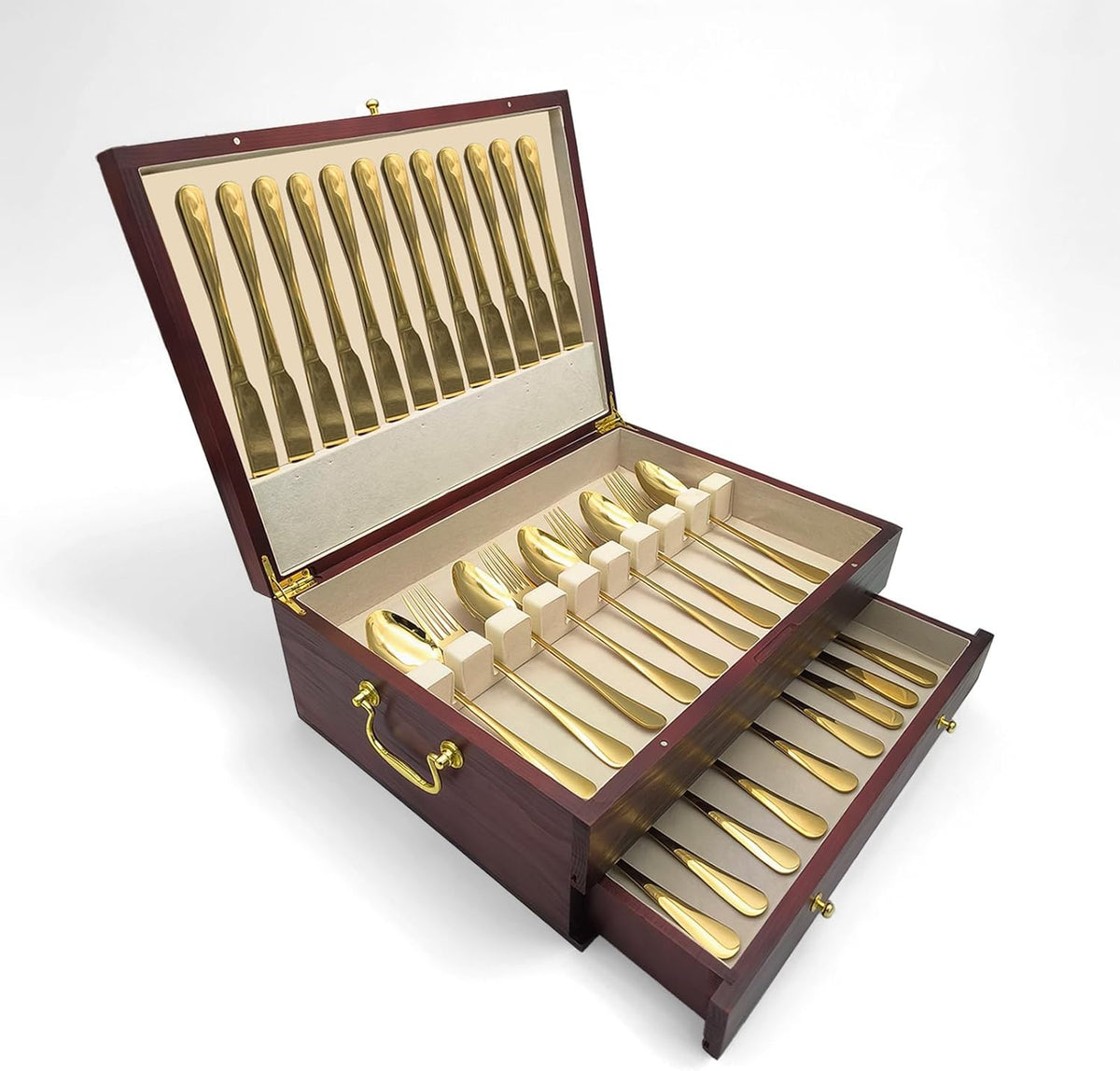 Silverware Storage Box, Kitchen Drawer Organizer, Drawer-containing flap-type storage box, Wood