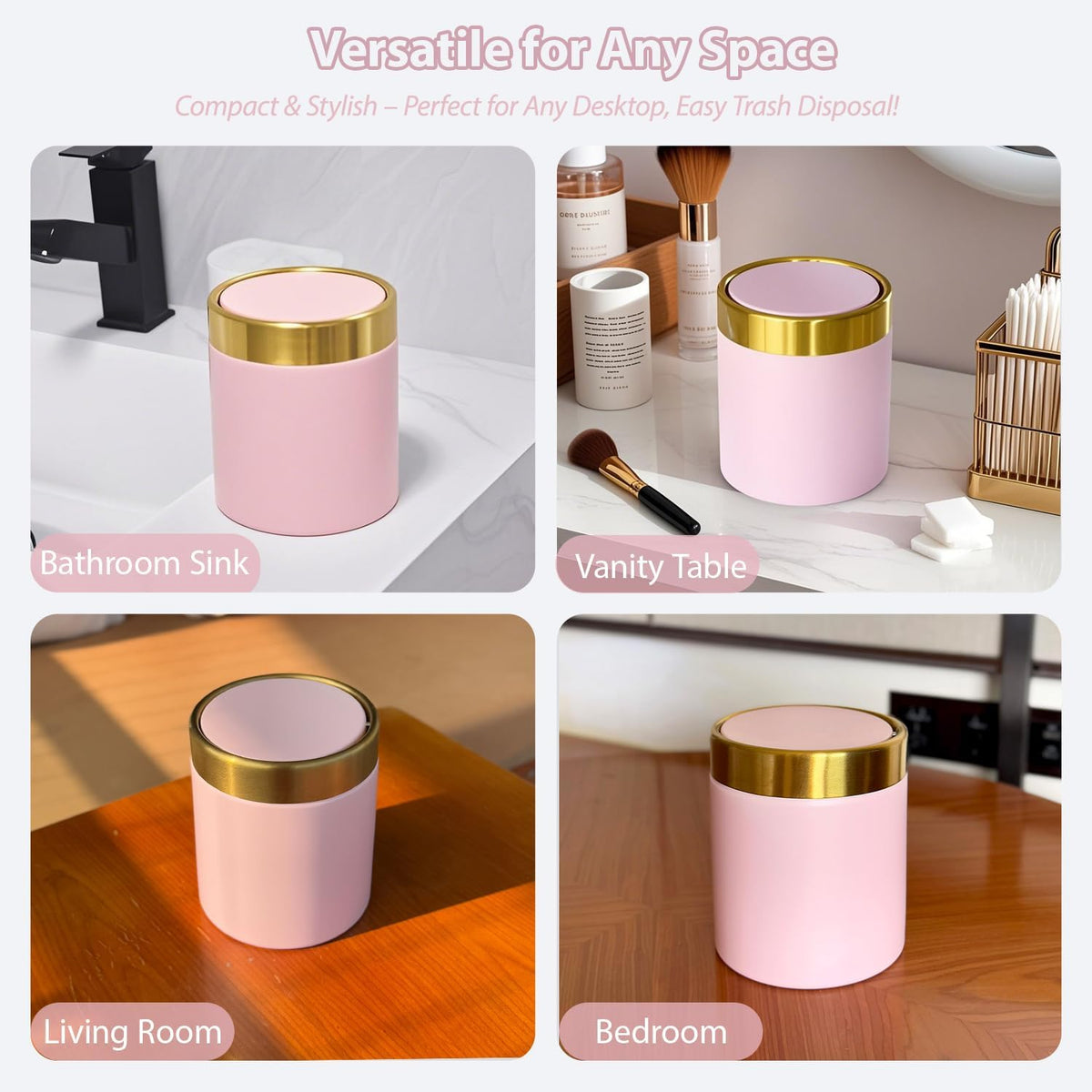 Mini Trash Can with Lid, Metal Small Tiny Mini Trash Bin Can, Mini Countertop Trash Cans for Desk