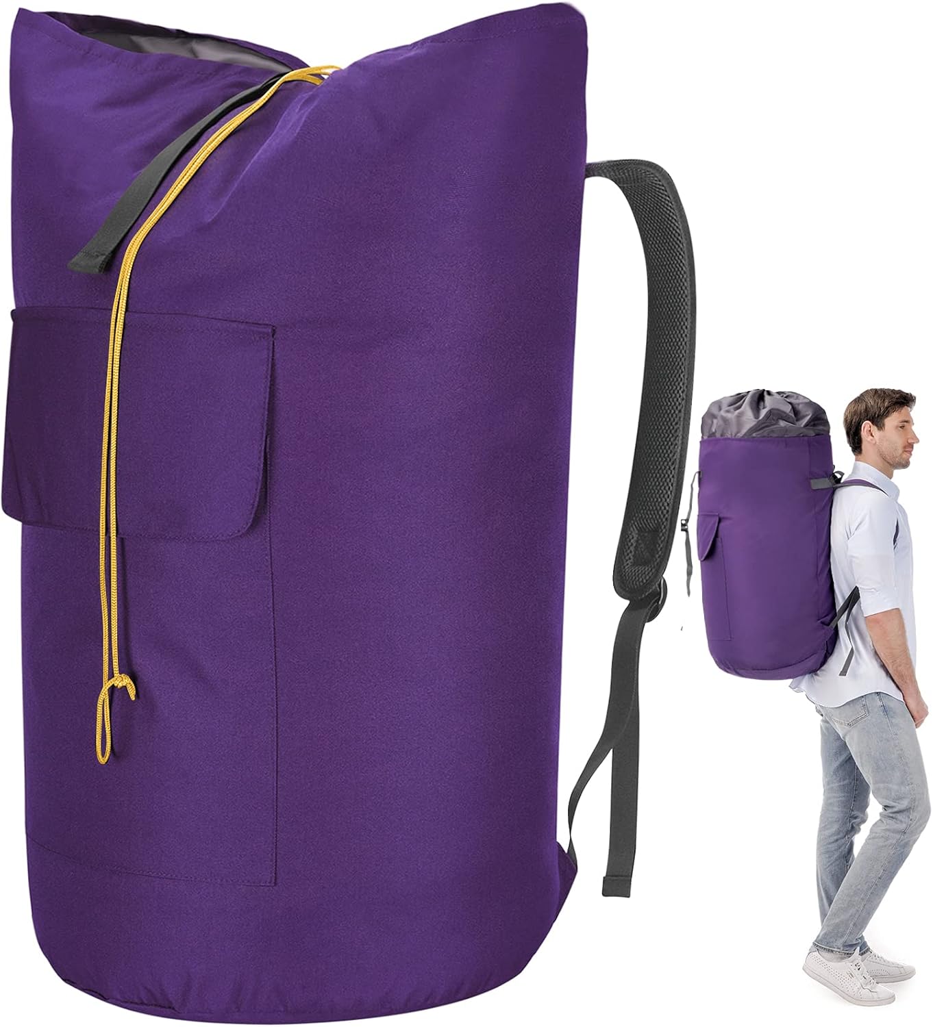 College Laundry Bag Extra Large Heavy Duty, Purple 115L Laundry Backpack Bag, Dorm Laundry Bag with
