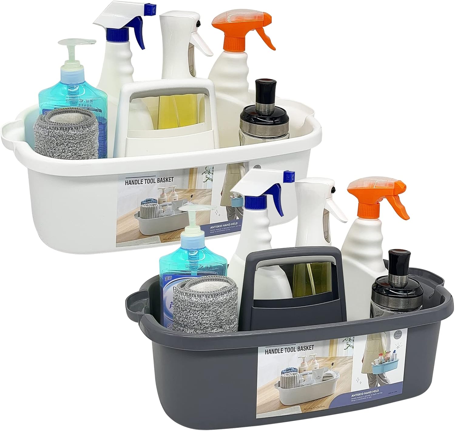 2 Pack Multi-Purpose Plastic Cleaning Caddy with Handle, Shower Caddy Organizer/Storage