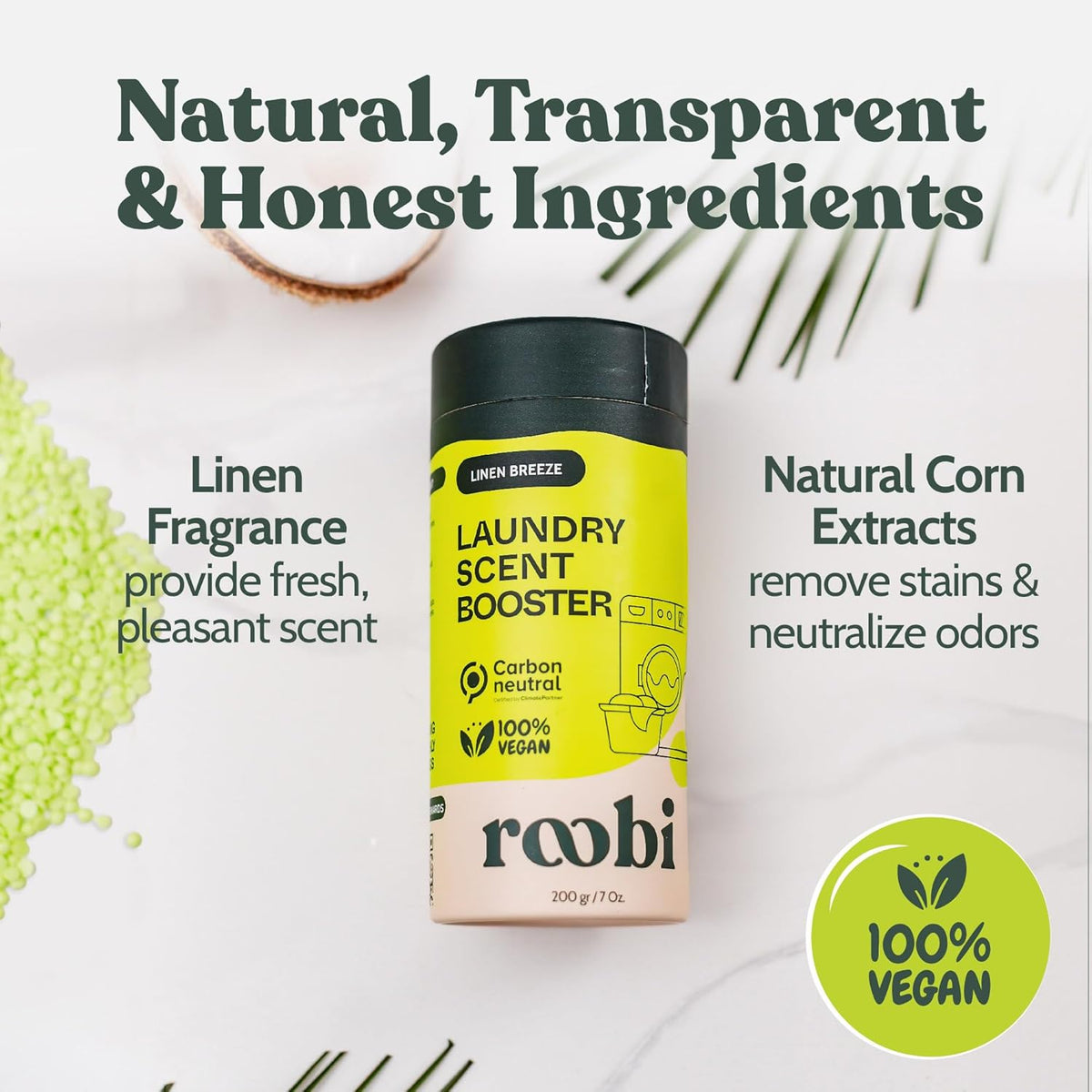 Roobi Sustainable Laundry Scent Booster Beads. Linen Breeze Fragrance Laundry Beads. Up to 20