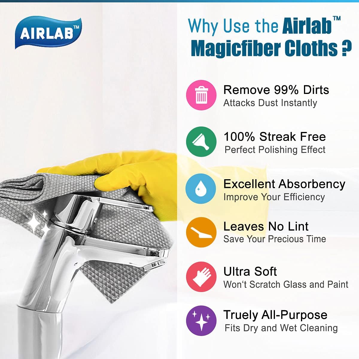 Streak Free Miracle Cleaning Cloths Easy Clean Nanoscale, Pack of 8, 12'' x 16'', Microfiber