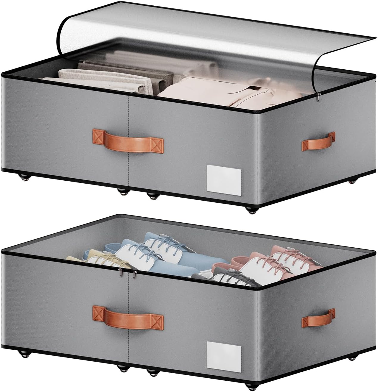 Under bed Storage With Wheels,Large Capacity 10 inches Height Storage Bins,Rolling Under bed Shoe