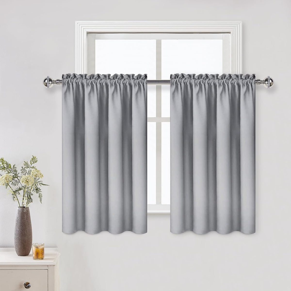 DWCN Silver Grey Short Blackout Curtains for Bedroom, Thermal Insulated Energy Saving Room