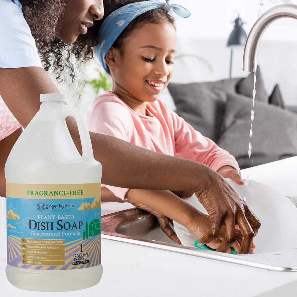 Ginger Lily Farms Botanicals Plant-Based Liquid Dish Soap, Concentrated Formula with Max Grease