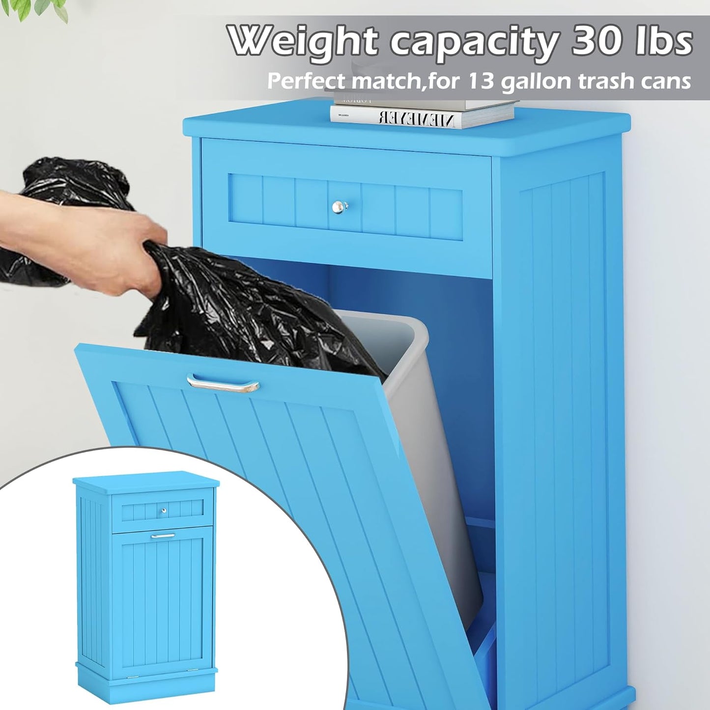 Betterhood Tilt Out Trash Cabinet 10 Gallon Wooden Free Standing Laundry Sorter Cabinet,Recycling