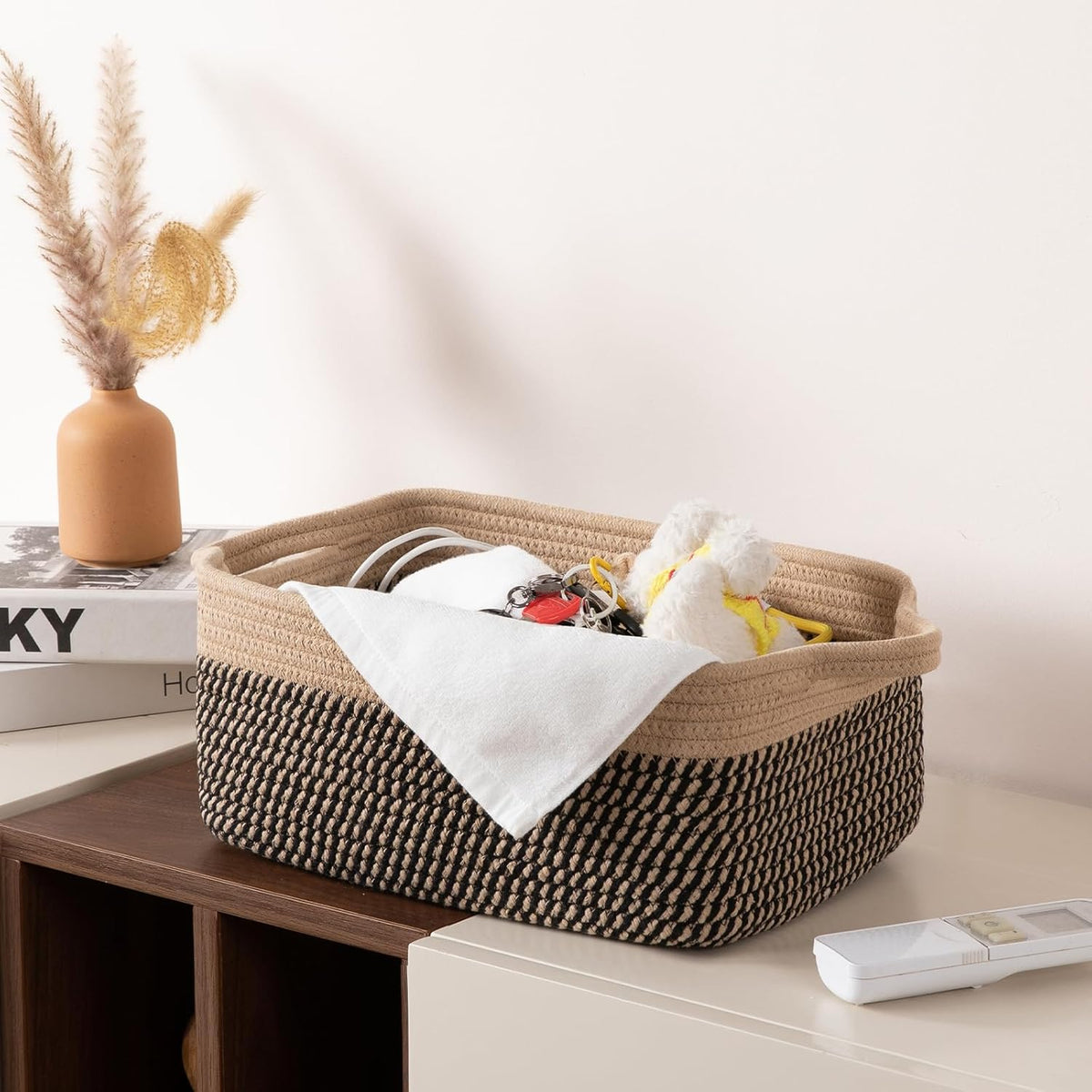 OIAHOMY 3 Pack Storage Baskets for Organizing, Woven Cotton Rope Basket for Shelves, Closet