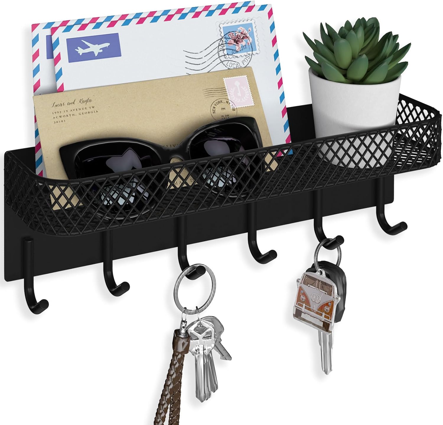 Key Holder for Wall – Decorative Stainless Steel Key Hanger with 6 Hooks for Hats, Bags, Leashes