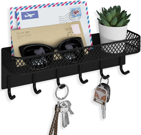 Key Holder for Wall – Decorative Stainless Steel Key Hanger with 6 Hooks for Hats, Bags, Leashes