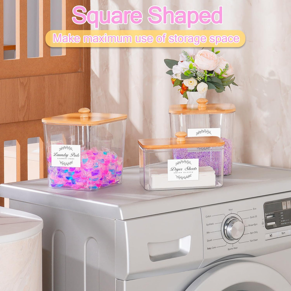 efluky 3 Pack Laundry Pods Container & Dryer Sheet Holder Set,Clear Laundry Room Organization