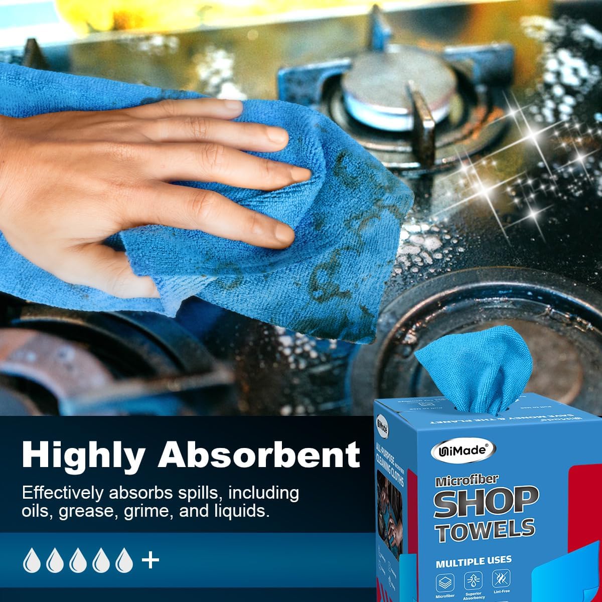 Shop Towels, 100 Sheets Microfiber Cleaning Cloth Commercial Grade Washcloths Lint-Free Bulk Shops